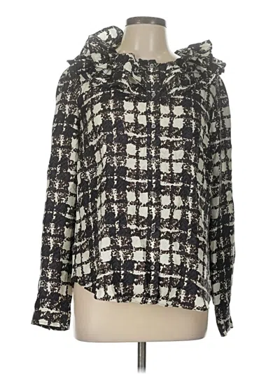 Pre-owned J.crew Collection Long Sleeve Top Gray Plaid Pattern High Neck Tops