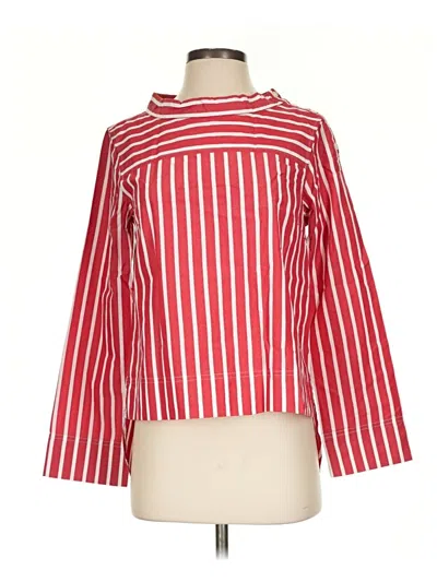 Pre-owned J.crew Collection Long Sleeve Top Red Stripes Pattern High Neck Tops