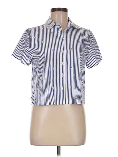 Pre-owned J.crew Collection Short Sleeve Blouse In Blue