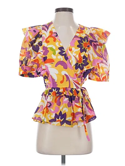 Pre-owned J.crew Collection Short Sleeve Blouse In Orange