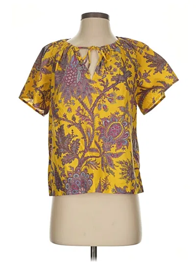 Pre-owned J.crew Collection Short Sleeve Blouse In Yellow