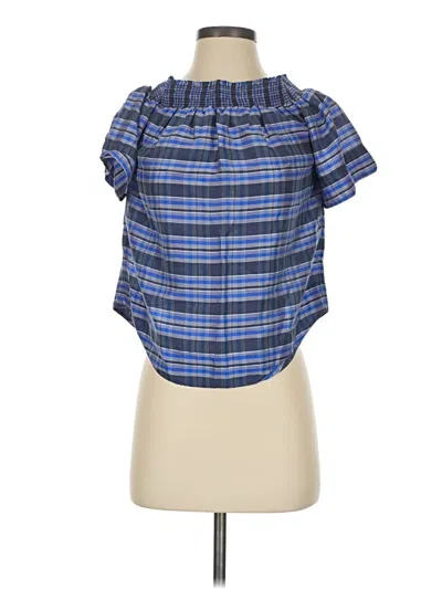 Pre-owned J.crew Collection Short Sleeve Silk Top Blue Strapless Neckline Tops