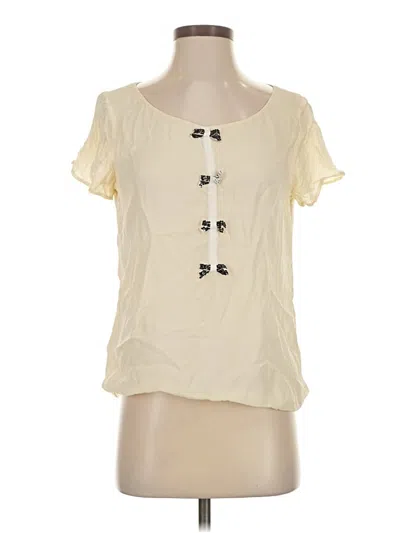 Pre-owned J.crew Collection Short Sleeve Silk Top Ivory Keyhole Neckline Tops In White