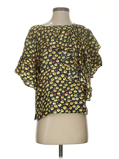 Pre-owned J.crew Collection Short Sleeve Silk Top Yellow Floral Pattern Cold Shoulder Neckline Tops