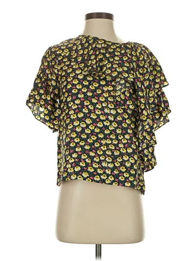 Pre-owned J.crew Collection Short Sleeve Silk Top Yellow Ruffles Neckline Tops