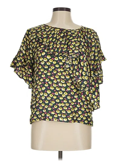 Pre-owned J.crew Collection Short Sleeve Silk Top Yellow Ruffles Neckline Tops