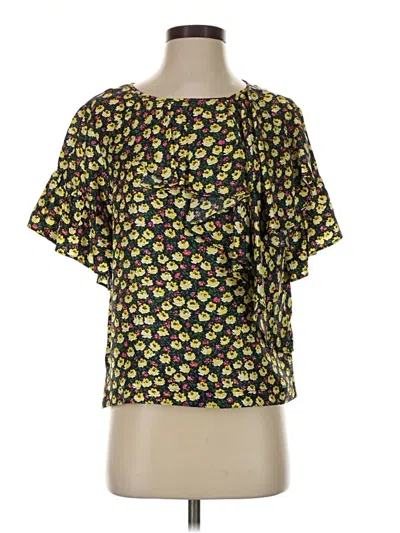 Pre-owned J.crew Collection Short Sleeve Silk Top Yellow Square Neckline Tops
