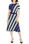 Jcrew Diagonal Stripe Merino Wool Midi A Line Skirt In Multicolor In Blue