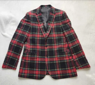 Pre-owned J.crew Factory Mens J Crew Factory Wool-blend Thompson Blazer In Stewart Tartan Plaid In Black
