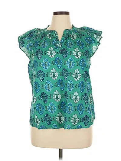 Pre-owned J.crew Factory Store Short Sleeve Blouse In Blue