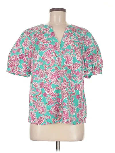 Pre-owned J.crew Factory Store Short Sleeve Blouse In Blue