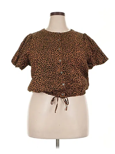 Pre-owned J.crew Factory Store Short Sleeve Blouse In Brown