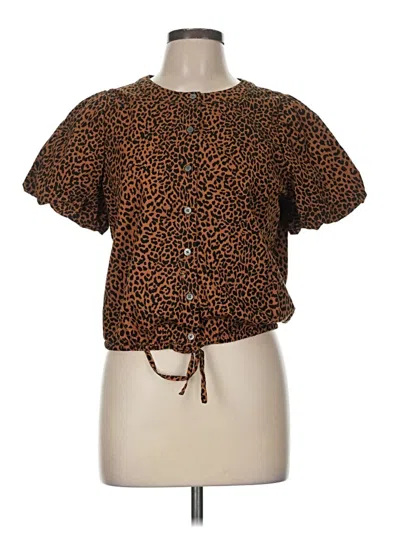 Pre-owned J.crew Factory Store Short Sleeve Blouse In Brown