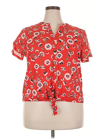 Pre-owned J.crew Factory Store Short Sleeve Blouse In Red