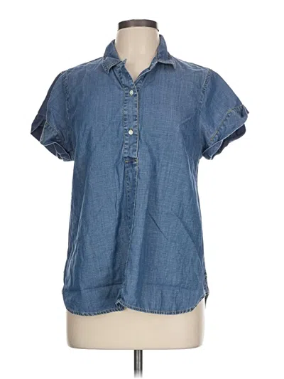 Pre-owned J.crew Factory Store Short Sleeve Button Down Shirt In Blue