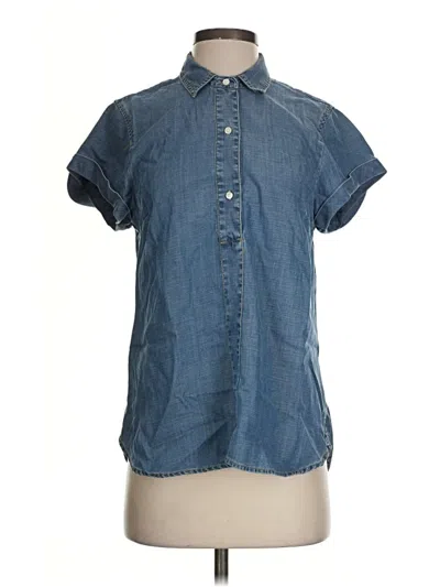 Pre-owned J.crew Factory Store Short Sleeve Button Down Shirt In Blue