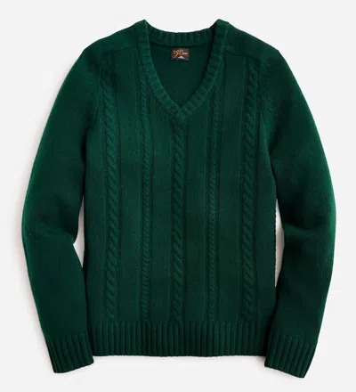 Pre-owned Jcrew J Crew 100% Cashmere Heavyweight V-neck Cable Knit Sweater In Dark Green