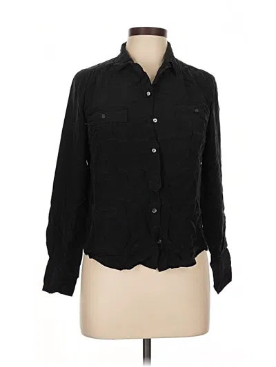 Pre-owned Jcrew Long Sleeve Silk Top Black Collared Neckline Tops