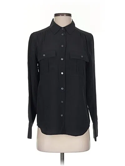 Pre-owned Jcrew Long Sleeve Silk Top Black Collared Neckline Tops