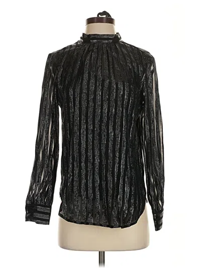 Jcrew Long Sleeve Silk Top Black Metallic Pattern Turtleneck Tops