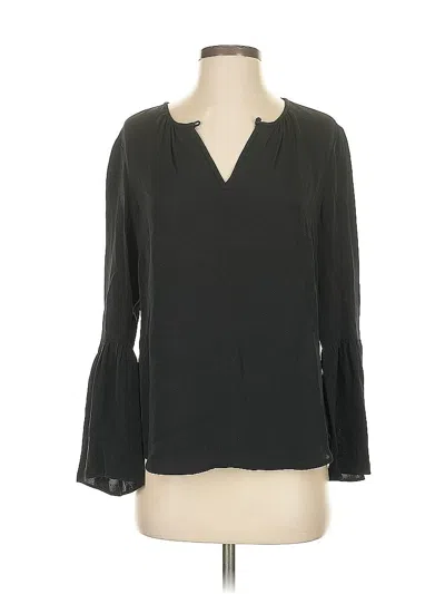 Pre-owned Jcrew Long Sleeve Silk Top Black Open Neckline Tops
