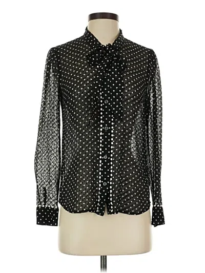 Pre-owned Jcrew Long Sleeve Silk Top Black Polka Dots Pattern Mock Neckline Tops