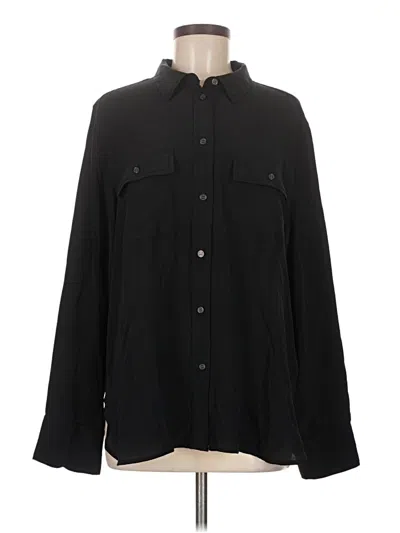 Pre-owned Jcrew Long Sleeve Silk Top Black Solid Pattern Collared Neckline Tops