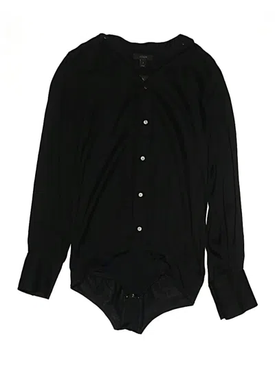 Pre-owned Jcrew Long Sleeve Silk Top Black Solid Pattern Crew Neck Tops