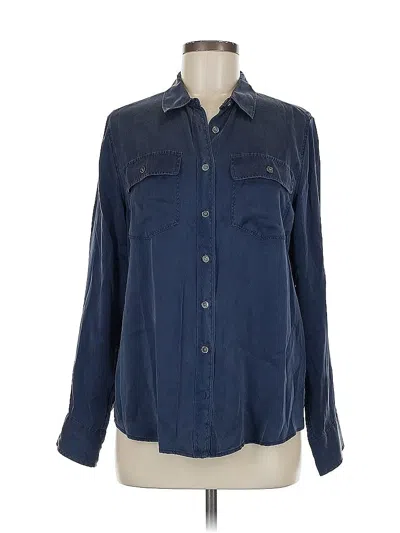 Pre-owned Jcrew Long Sleeve Silk Top Blue Collared Neckline Tops