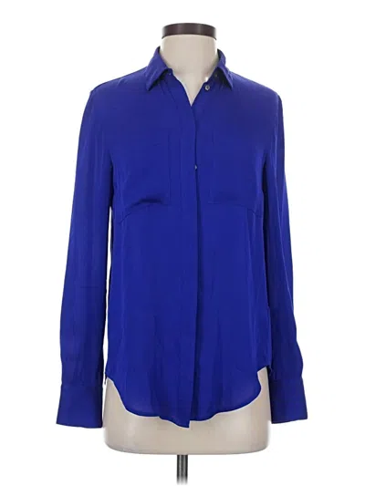 Pre-owned Jcrew Long Sleeve Silk Top Blue Collared Neckline Tops