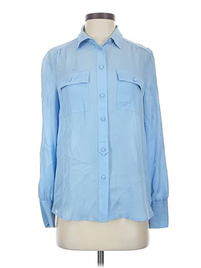 Pre-owned Jcrew Long Sleeve Silk Top Blue Collared Neckline Tops