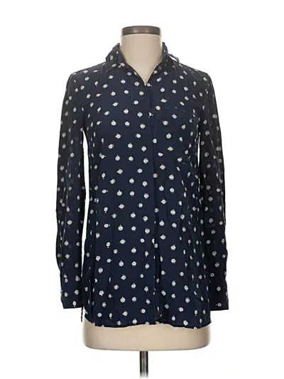 Pre-owned Jcrew Long Sleeve Silk Top Blue Polka Dots Pattern Collared Neckline Tops