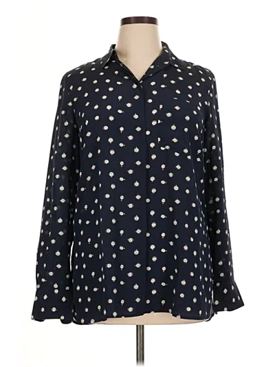 Pre-owned Jcrew Long Sleeve Silk Top Blue Polka Dots Pattern Collared Neckline Tops