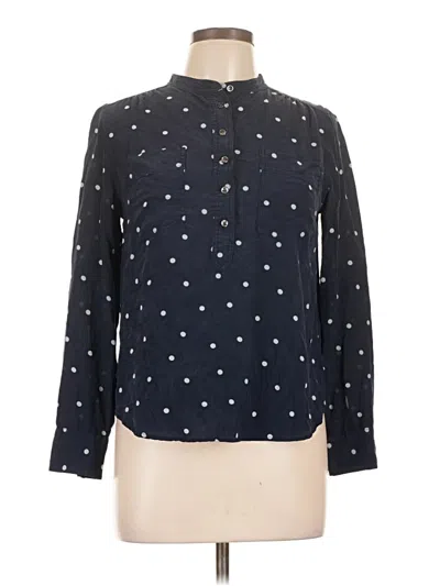 Pre-owned Jcrew Long Sleeve Silk Top Blue Polka Dots Pattern Mock Neckline Tops