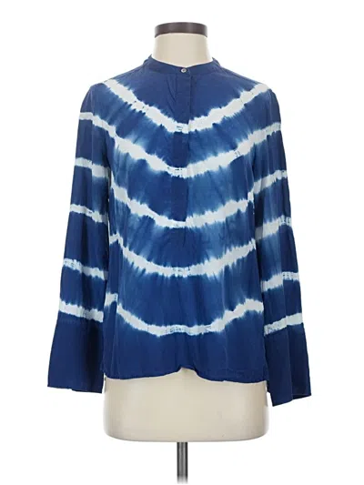 Pre-owned Jcrew Long Sleeve Silk Top Blue Tie-dye Pattern Mock Neckline Tops