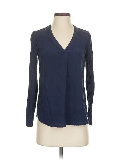 Pre-owned Jcrew Long Sleeve Silk Top Blue V Neck Tops