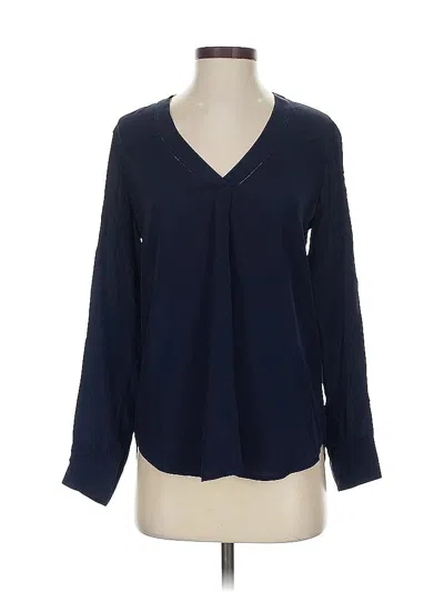 Pre-owned Jcrew Long Sleeve Silk Top Blue V Neck Tops