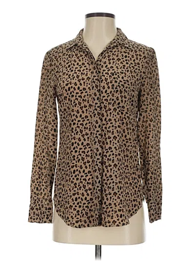 Pre-owned Jcrew Long Sleeve Silk Top Brown Animal Print Pattern Tie Neck Tops