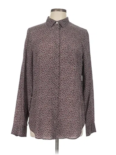 Pre-owned Jcrew Long Sleeve Silk Top Brown Print Pattern Collared Neckline Tops