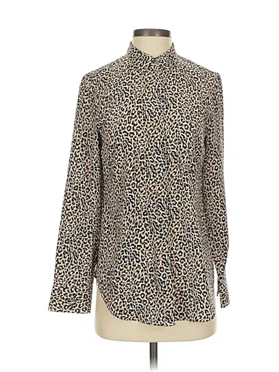 Pre-owned Jcrew Long Sleeve Silk Top Gold Animal Print Pattern High Neck Tops