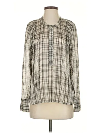 Pre-owned Jcrew Long Sleeve Silk Top Gray Checkered/gingham Pattern Square Neckline Tops