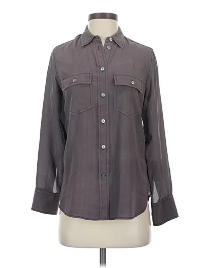 Pre-owned Jcrew Long Sleeve Silk Top Gray Collared Neckline Tops