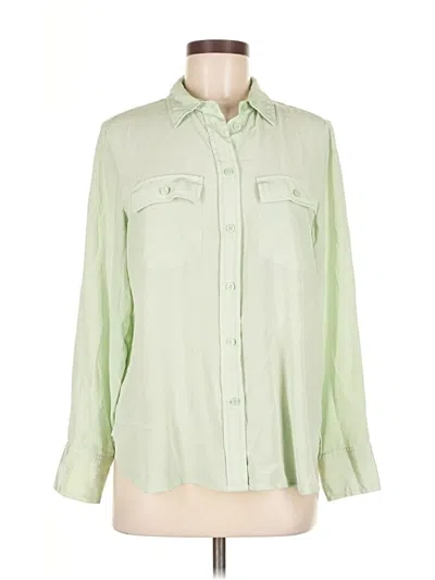 Pre-owned Jcrew Long Sleeve Silk Top Green Collared Neckline Tops
