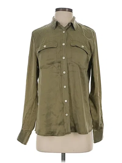 Pre-owned Jcrew Long Sleeve Silk Top Green Solid Pattern Collared Neckline Tops