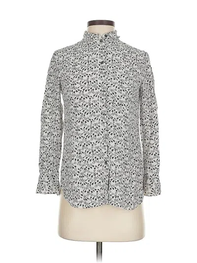 Pre-owned Jcrew Long Sleeve Silk Top Ivory Animal Print Pattern High Neck Tops