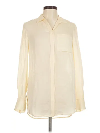 Pre-owned Jcrew Long Sleeve Silk Top Ivory Collared Neckline Tops In White