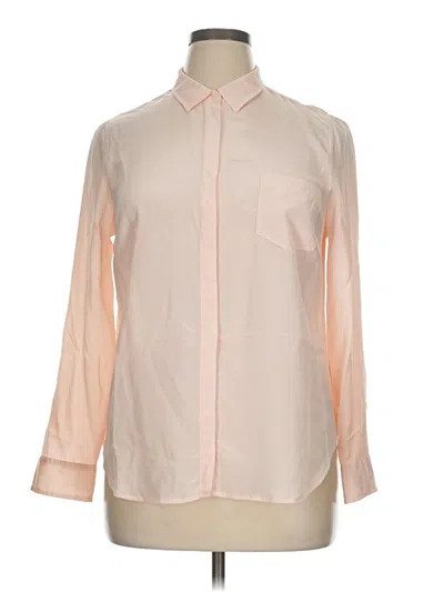 Pre-owned Jcrew Long Sleeve Silk Top Ivory Color Block Pattern Collared Neckline Tops In White