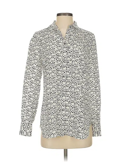 Pre-owned Jcrew Long Sleeve Silk Top Ivory Print Pattern Collared Neckline Tops In White