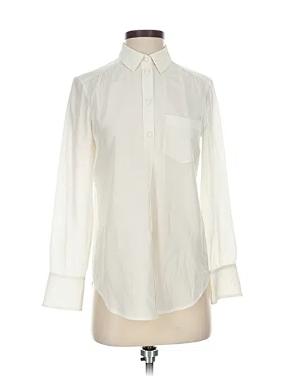 Pre-owned Jcrew Long Sleeve Silk Top Ivory Solid Pattern Collared Neckline Tops In White