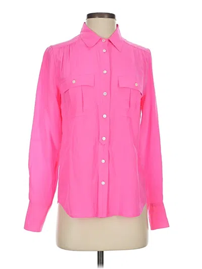 Pre-owned Jcrew Long Sleeve Silk Top Pink Collared Neckline Tops